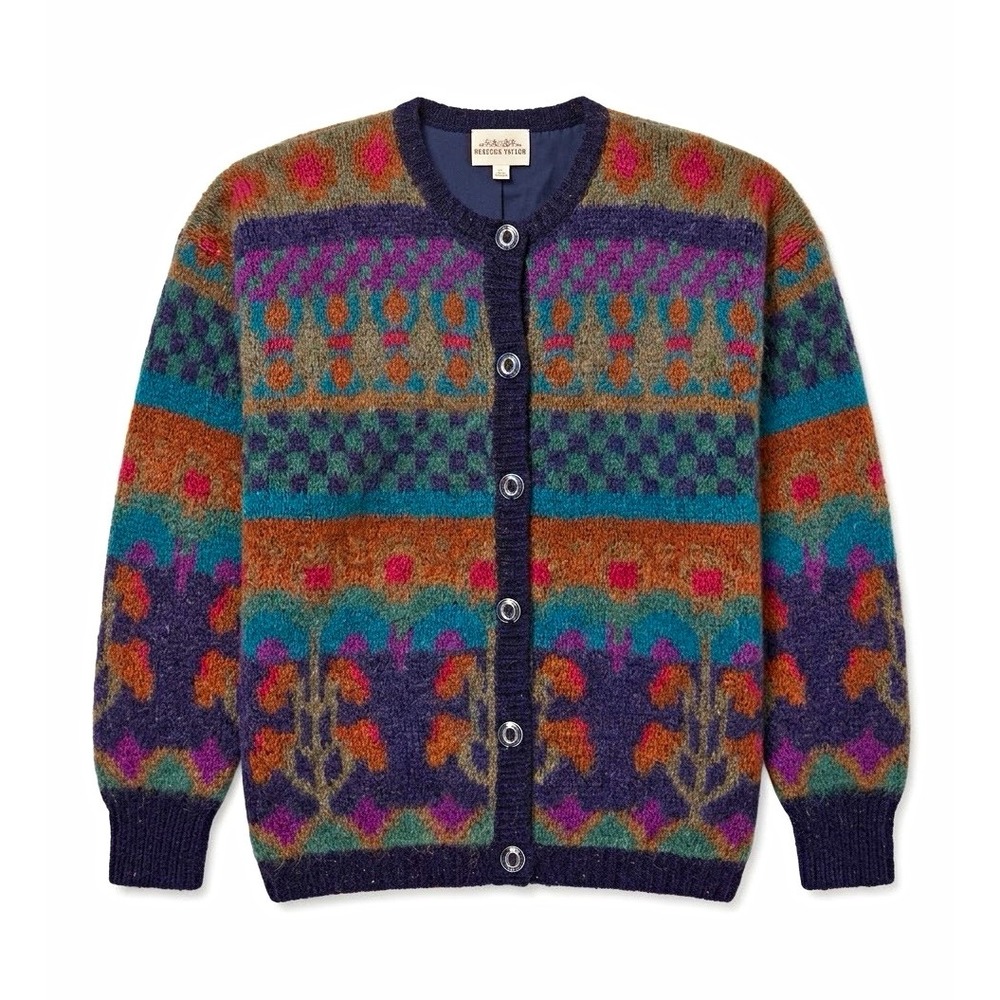 Susan Bristol Vintage Geometric Knit Cardigan Women's M Multicolor Retro Grandpa